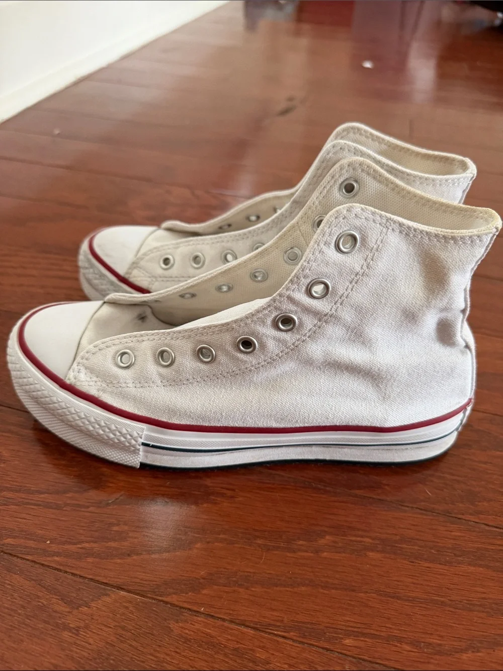 Converse Kids White High-Top Canvas Sneakers with Red Stripe